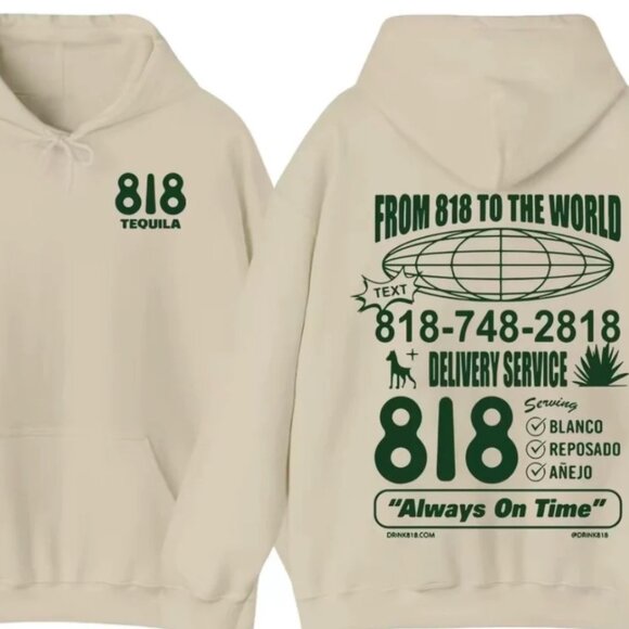 818 Tequila Hoodie, From 818 To The World Always On Time Two Sides Hoodie - Picture 1 of 1